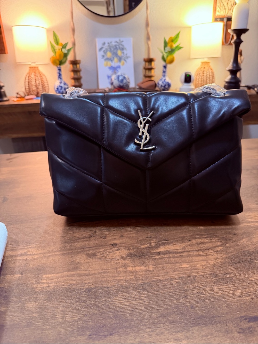 Black Quilted Leather Shoulder Bag with Silver YSL Logo - Picture 2 of 13